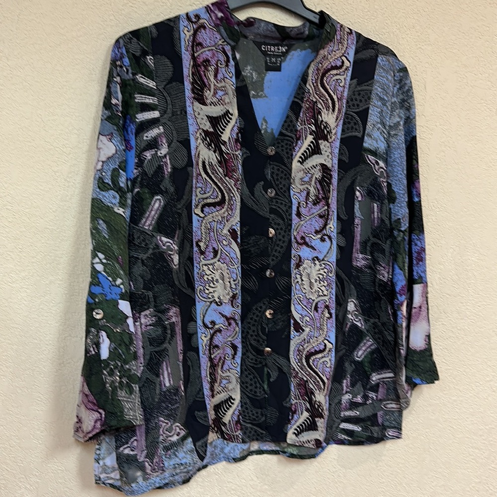 Citron womams 100% SILK sheer button blouse size M - Picture 2 of 7
